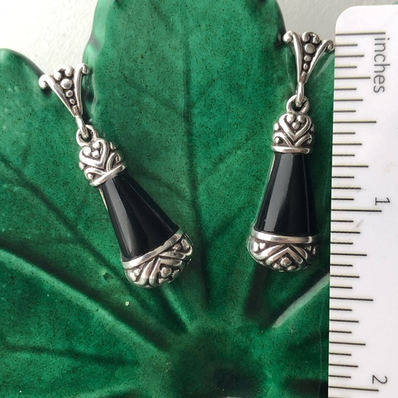 Sterling Black Onyx Silver Dangle Earrings - Picture 4 of 5